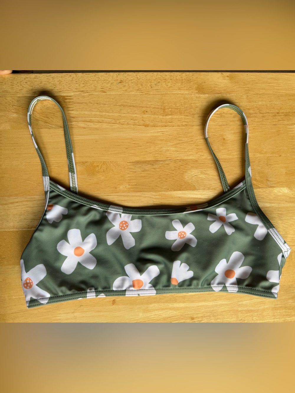 Gnash Swim Olive Green Floral Scoop Bikini Top